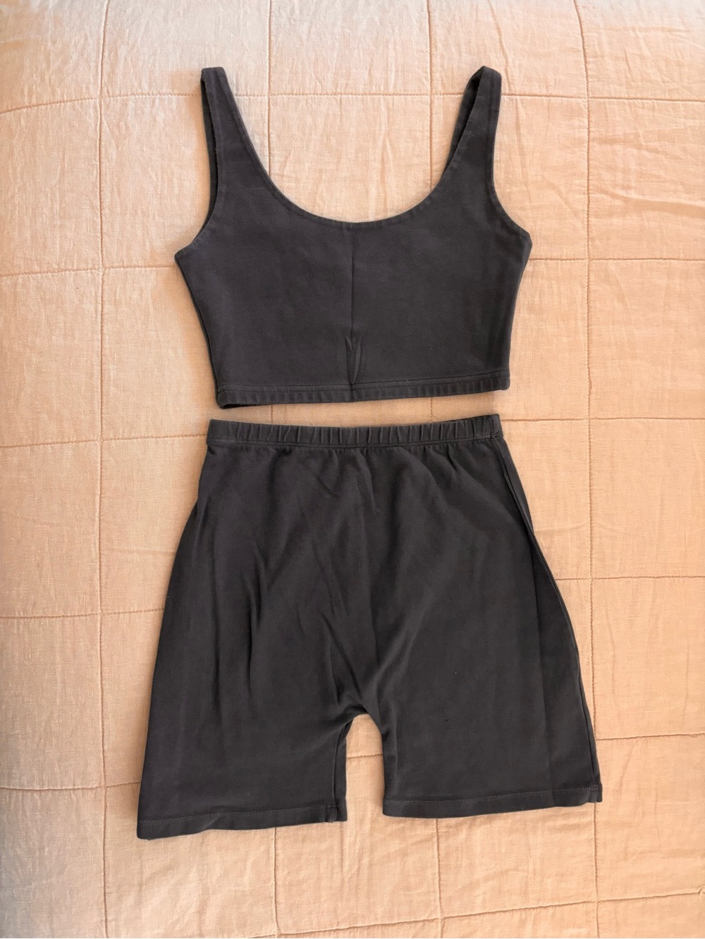 Brandy Melville Black Scoop Neck Crop Sports Bra and Bike Shorts Set